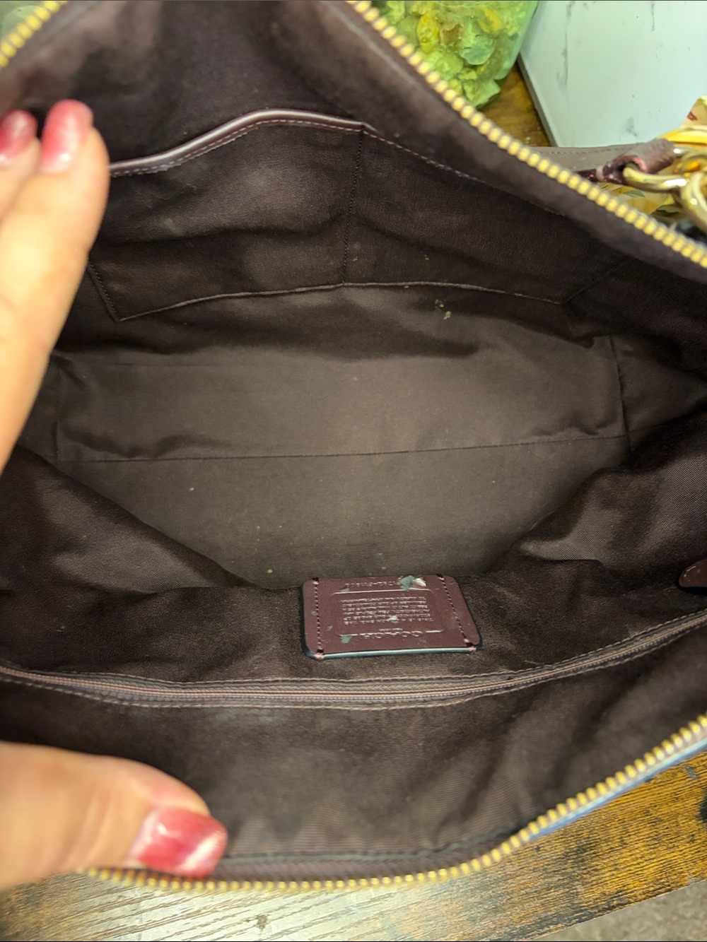 Coach Wine Saffiano Tote with Gold Hardware - Picture 6 of 7